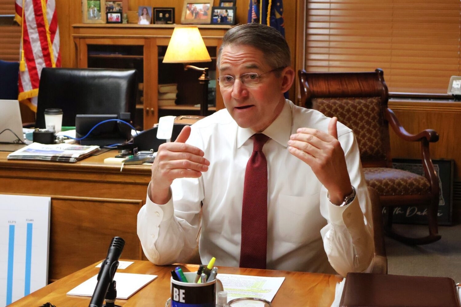 North Dakota Attorney General Drew Wrigley speaks in his office about a Truth in Sentencing bill on March 5, 2025. North Dakota Monitor photo by Michael Achterling.
