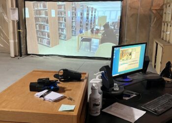 A projection simulator on the second floor of the Aberdeen Public Safety Building allows for police officer training. Aberdeen Insider photo by Reagan Bierschenk.