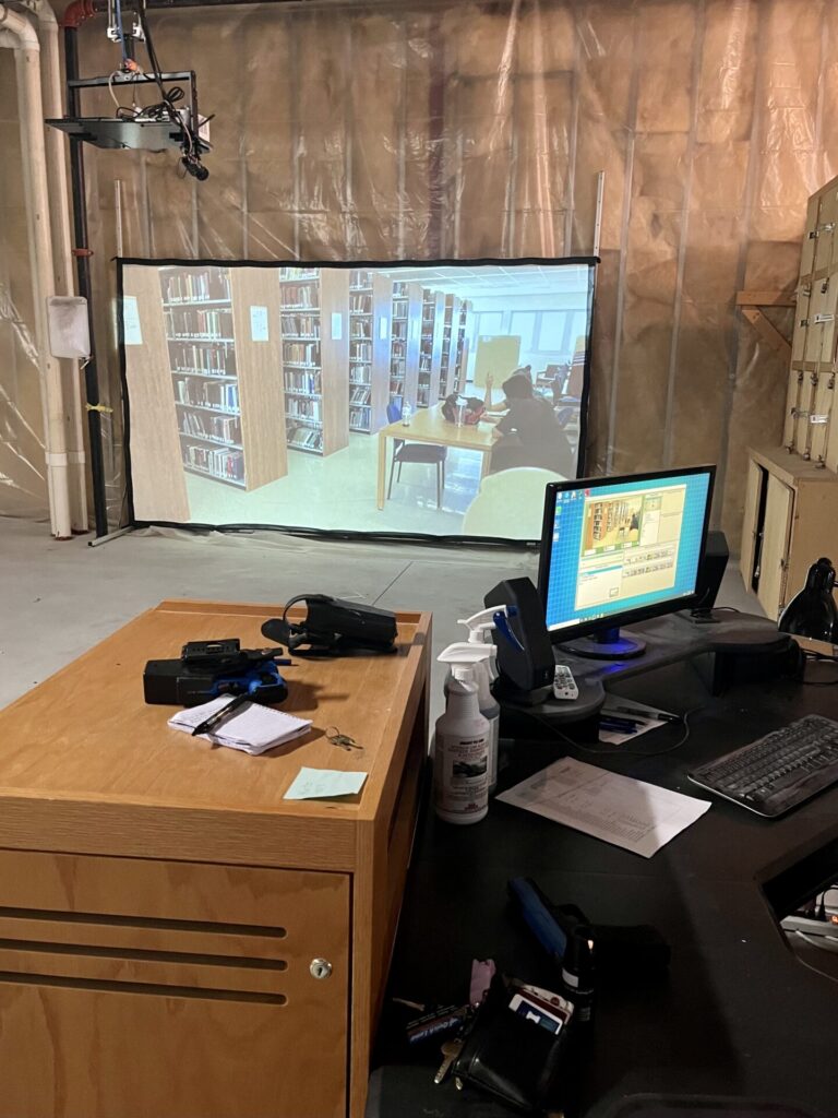 A projection simulator on the second floor of the Aberdeen Public Safety Building allows for police officer training. Aberdeen Insider photo by Reagan Bierschenk.