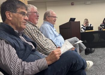 State legislators Al Novstrup, Scott Moore and Carl Perry were at the Tuesday, Oct. 14 Aberdeen School Board meeting during which district enrollment numbers were discussed. Aberdeen Insider photo by Shannon Marvel.