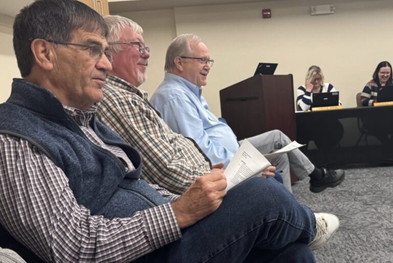State legislators Al Novstrup, Scott Moore and Carl Perry were at the Tuesday, Oct. 14 Aberdeen School Board meeting during which district enrollment numbers were discussed. Aberdeen Insider photo by Shannon Marvel.