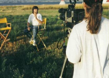 Ken Burns speaks while in South Dakota filming his documentary about Lewis and Clark while Brenda Dreyer operates a camera. Photo courtesy of Brian Stemwedel.