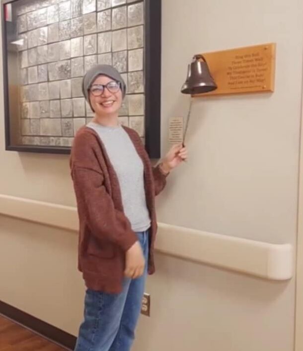 Shannon Rene Garcia of Aberdeen rings the bell in declaration of being cancer free. Courtesy photo.