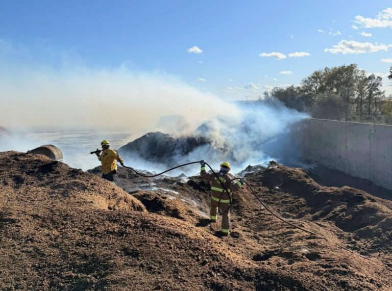 Four fire departments were called to Warner Dairy on Monday, Oct. 20 to extinguish a smoldering feed pile. It was the second such fire in about a month. Courtesy photo.