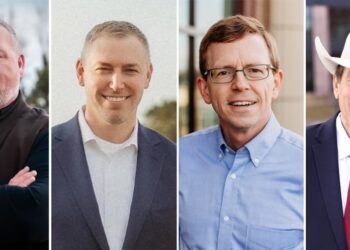 South Dakota Republican candidates for governor Toby Doeden, Jon Hansen, Dusty Johnson and Larry Rhoden.