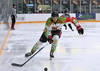 Aberdeen Wings forward Matthew Martin chases the puck during the third period against the Bismarck Bobcats Saturday, Nov. 1 at the Odde Ice Center. Martin scored the game-winning goal in a 3-1 win. Aberdeen Insider photo by Robb Garofalo.