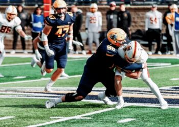Augustana defensive lineman Zachary Richardson makes a tackle during the Vikings 27-14 victory against Northern State on Saturday, Nov. 1 in Sioux Falls.