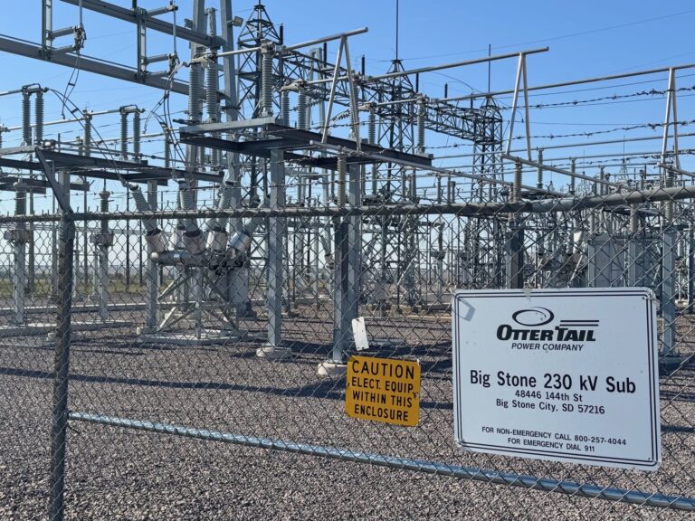 This energy substation is part of the transmission system at the Otter Tail Power Co. plant in Big Stone City on Sept. 25. South Dakota News Watch photo by Bart Pfankuch.