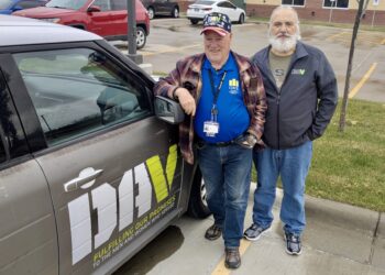 Doug Roggow, left, is a volunteer and driver and Mark Wolf is the coordinator of the Disabled American Veterans Aberdeen Transportation Network. The program offers free rides to veterans who have medical appointments at out-of-town Veterans Administration clinics and hospitals. Aberdeen Insider photo by Scott Waltman.