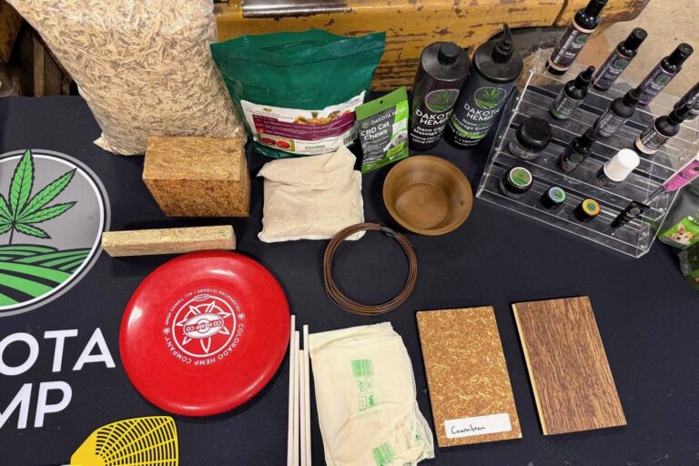 Some of Dakota Hemp's products in Wakonda, including hemp wood, hemp plastic and CBD items. South Dakota News Watch photo by Molly Wetsch.