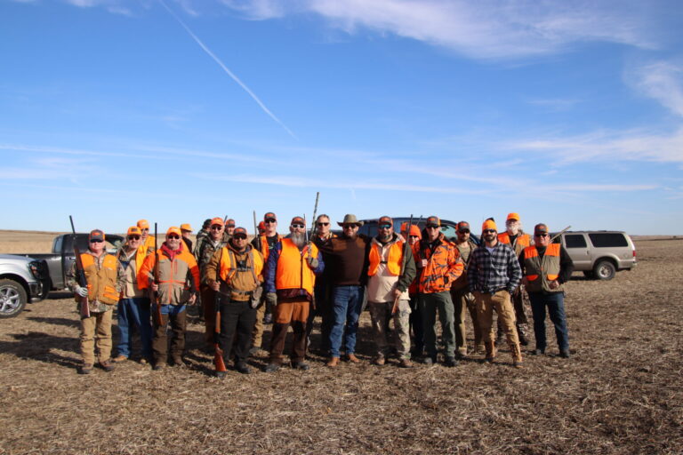 Justin McNeal, center front, in a photo with fellow veterans during a pheasant hunt in McPherson County on Wednesday, Nov. 12. Aberdeen Insider photo by Shannon Marvel.