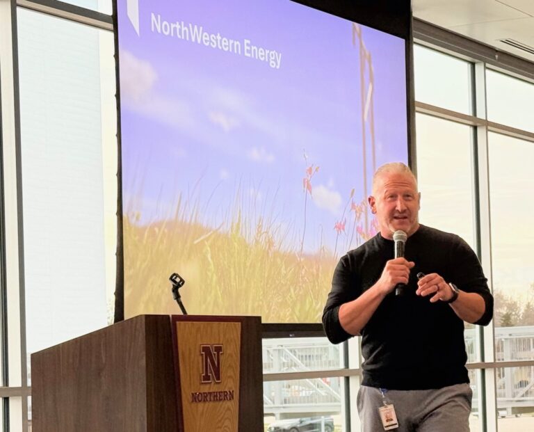 Tom Glanzer, community relations manager for NorthWestern Energy provided an overview Monday, Nov. 17 on the company's plan for a new electric generation plant in Aberdeen. Aberdeen Insider photo by Elisa Sand.