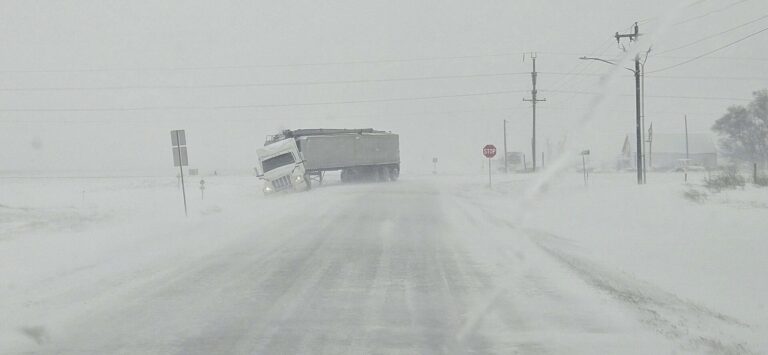 A semi was partially in the ditch on U.S. Highway 281 near its intersection with County Road 5 just west of Frederick during winter conditions on Tuesday, Nov. 25. Photo courtesy of Frederick Area Fire & Rescue Volunteers.