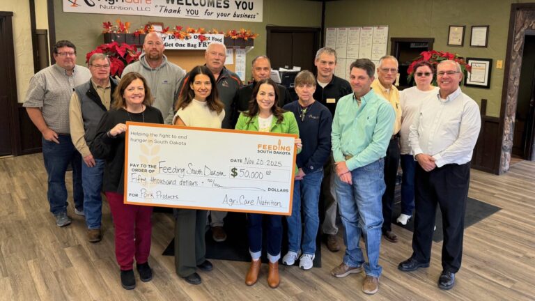 AgriCare staff and Feeding South Dakota people gather for the presentation of a $50,000 donation to Feeding South Dakota. Courtesy photo.