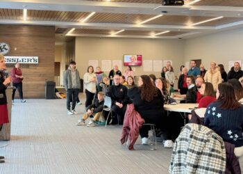 Northern Interim President Laurie Nichols provides a few brief comments before a strategic planning town hall on Wednesday, Dec. 3 at the Kessler's Champions Club. Aberdeen Insider photo by Elisa Sand.