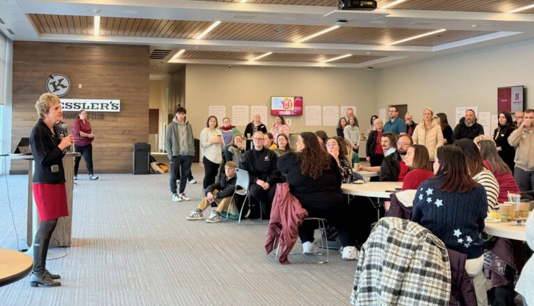 Northern Interim President Laurie Nichols provides a few brief comments before a strategic planning town hall on Wednesday, Dec. 3 at the Kessler's Champions Club. Aberdeen Insider photo by Elisa Sand.
