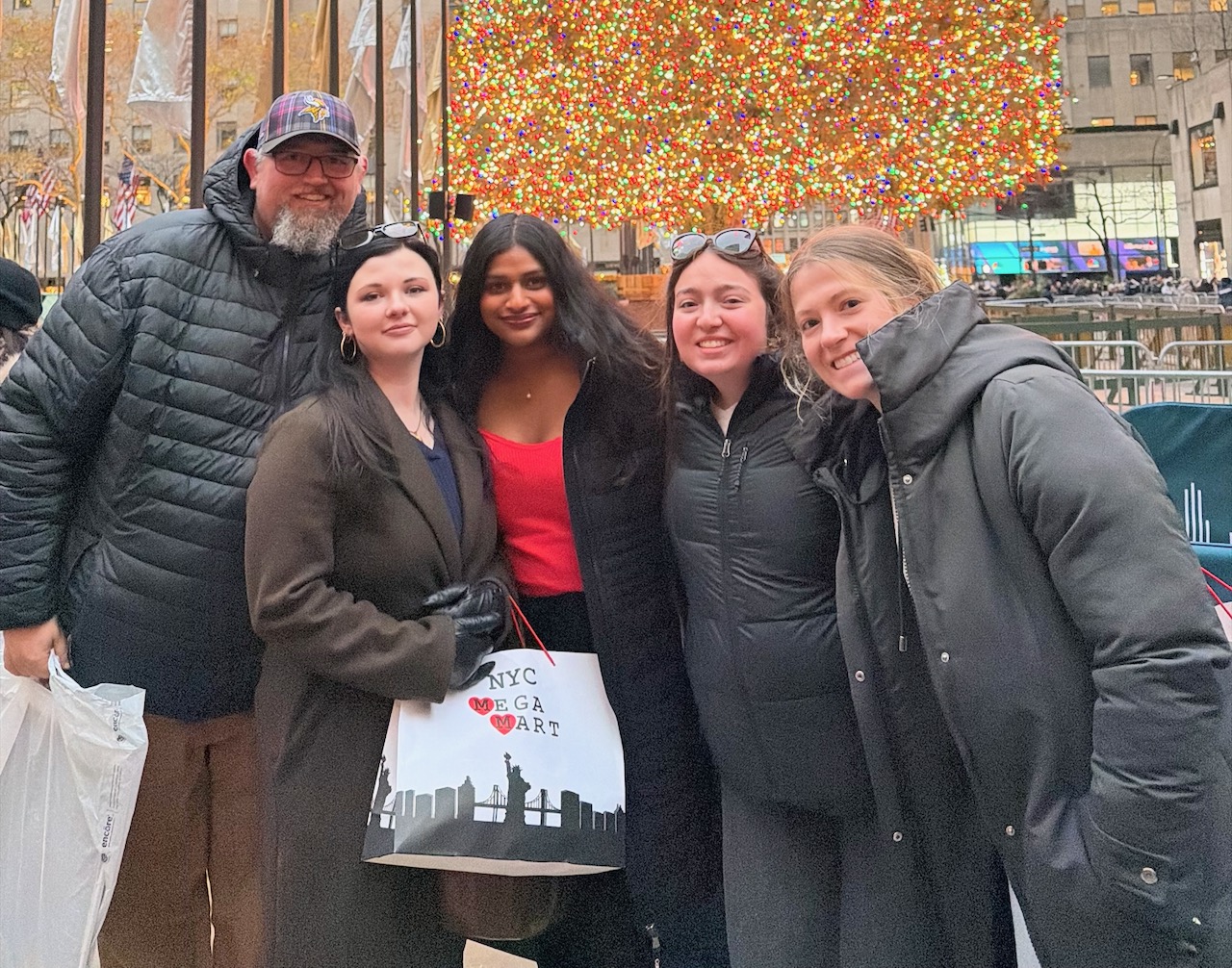 Northern Speech and Debate coach Justin Gus Foote, left, gathers with team members, Haylee Bohnet, Abiah George, Liv Ashley and Hannah Smith while in New York for a December competition. Courtesy photo from Northern State University.