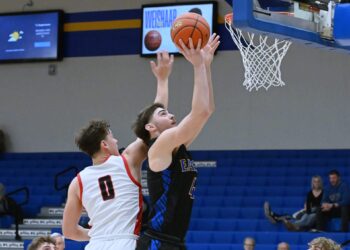 Boys high school basketball: McClemans logs first win as Aberdeen Central coach, Eagles deny Sturgis 4 Aberdeen Central's Brenner Waldrop scores on an offensive rebound past Sturgis' Gage West during the fourth quarter Saturday, Dec. 20 in Golden Eagles Arena. Waldrop had eight points and seven rebounds in a 62-60 win. Aberdeen Insider photo by Robb Garofalo.