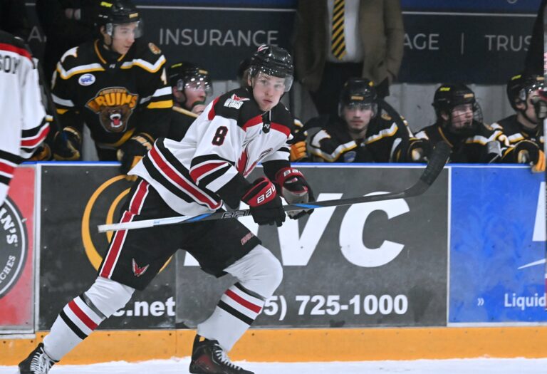 Aberdeen Wings defenseman Herman Berggren takes the ice for his shift during the second period against the Austin Bruins Friday, Dec. 19 inside the Odde Ice Center. Berggren, a native of Sweden, is spending his Christmas break in Aberdeen. Aberdeen Insider photo by Robb Garofalo.