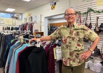 Ed Korbel, one of eight committee members who oversee the operation of the Roncalli Nearly New thrift shop on North Main Street, is looking forward to the store's move to a bigger space in 2026. Aberdeen Insider photo by Elisa Sand.