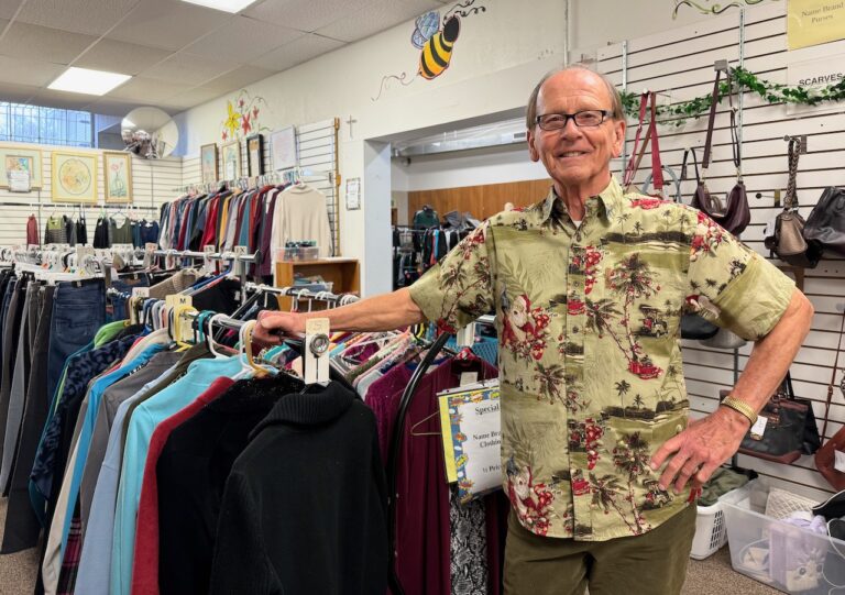 Ed Korbel, one of eight committee members who oversee the operation of the Roncalli Nearly New thrift shop on North Main Street, is looking forward to the store's move to a bigger space in 2026. Aberdeen Insider photo by Elisa Sand.
