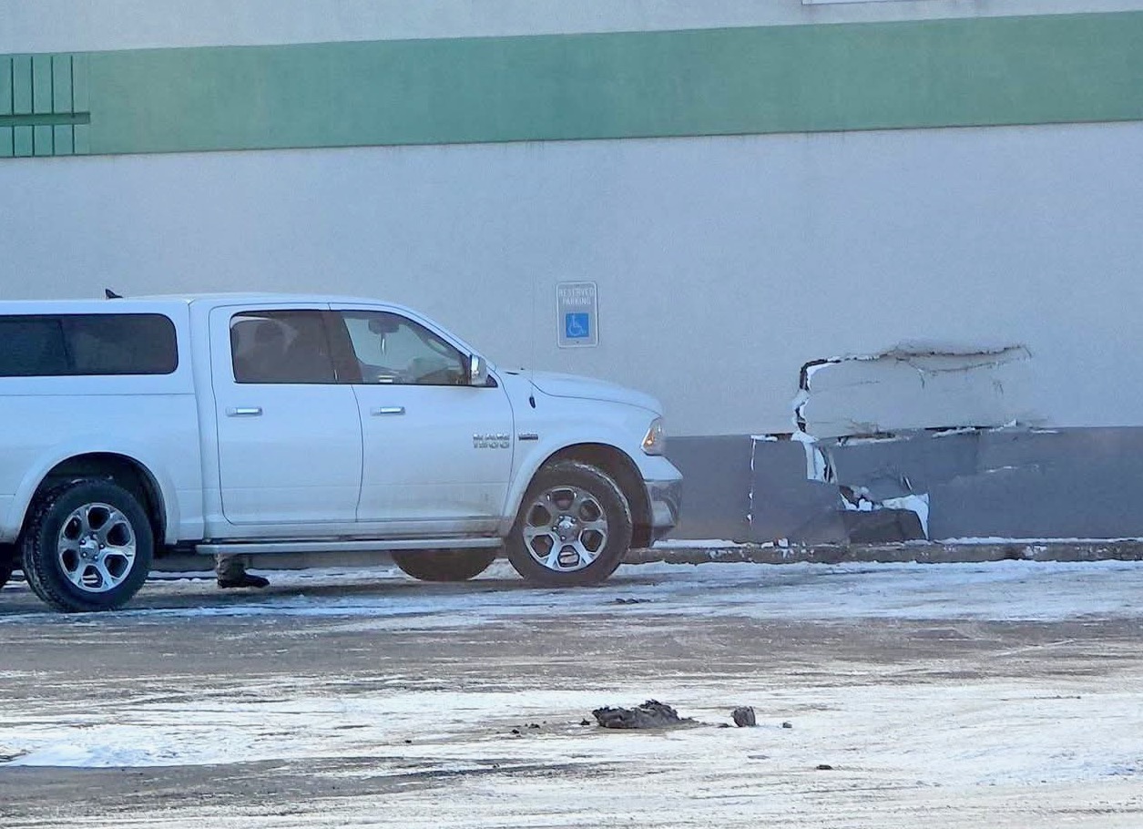 Dollar Tree in Aberdeen was struck by a vehicle on Monday, Dec. 29. That crash damaged the outside wall. Courtesy photo by Ryan Flynn.