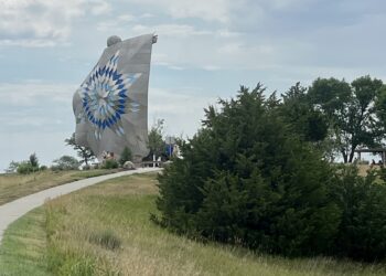 The Dignity of Earth and Sky sculpture of an Indigenous woman near Chamberlain, created by South Dakota Artist Laureate Dale Claude Lamphere, attracts many visitors each year. Courtesy photo.