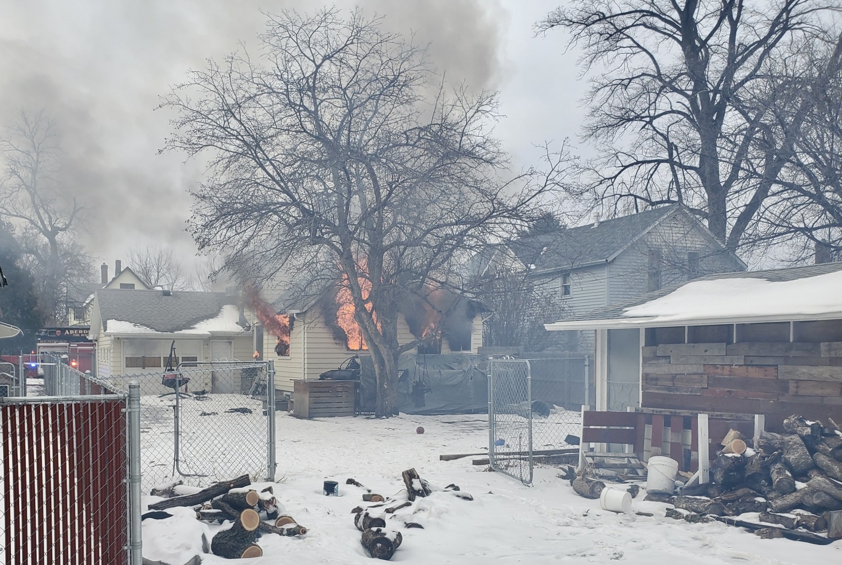 An Aberdeen home was badly damaged, but nobody was injured as a result of a fire the afternoon of Tuesday, Dec. 30. Photo courtesy of Aberdeen Fire & Rescue.