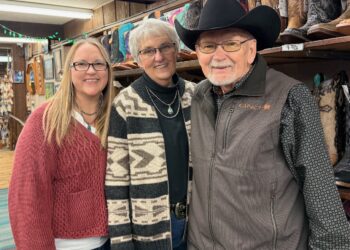 Alissa Battest, Pete Larson and Terry Larson are familiar faces at the Hitch 'N Post in Aberdeen. The business will be receiving the Top Hand award from the Western and English Sales Association on Jan. 21. Aberdeen Insider photo by Elisa Sand.