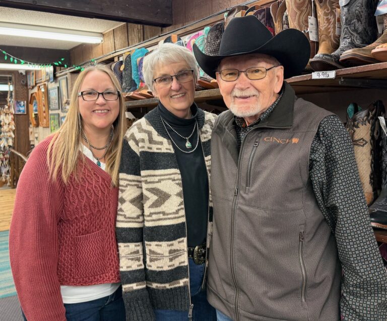 Alissa Battest, Pete Larson and Terry Larson are familiar faces at the Hitch 'N Post in Aberdeen. The business will be receiving the Top Hand award from the Western and English Sales Association on Jan. 21. Aberdeen Insider photo by Elisa Sand.