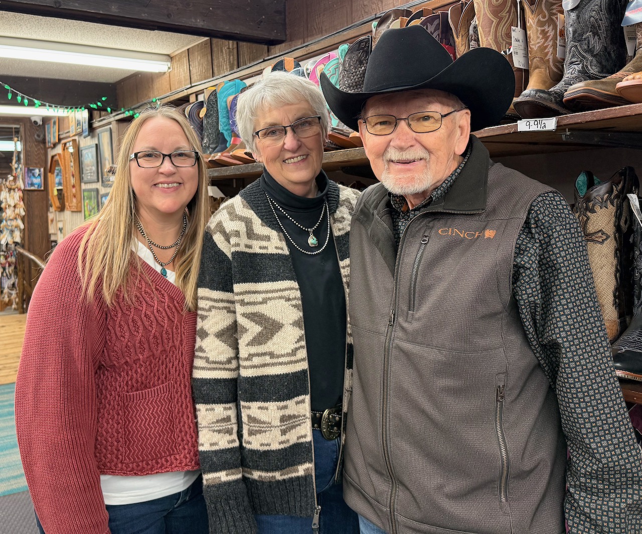 Alissa Battest, Pete Larson and Terry Larson are familiar faces at the Hitch 'N Post in Aberdeen. The business will be receiving the Top Hand award from the Western and English Sales Association on Jan. 21. Aberdeen Insider photo by Elisa Sand.