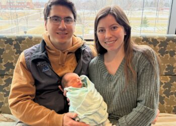 Hayden and Jessica Snyder hold their newborn son, Harlan Mathias, who was the first baby of the new year born Jan. 1 at Sanford Aberdeen Medical Center. Aberdeen Insider photo by Elisa Sand.
