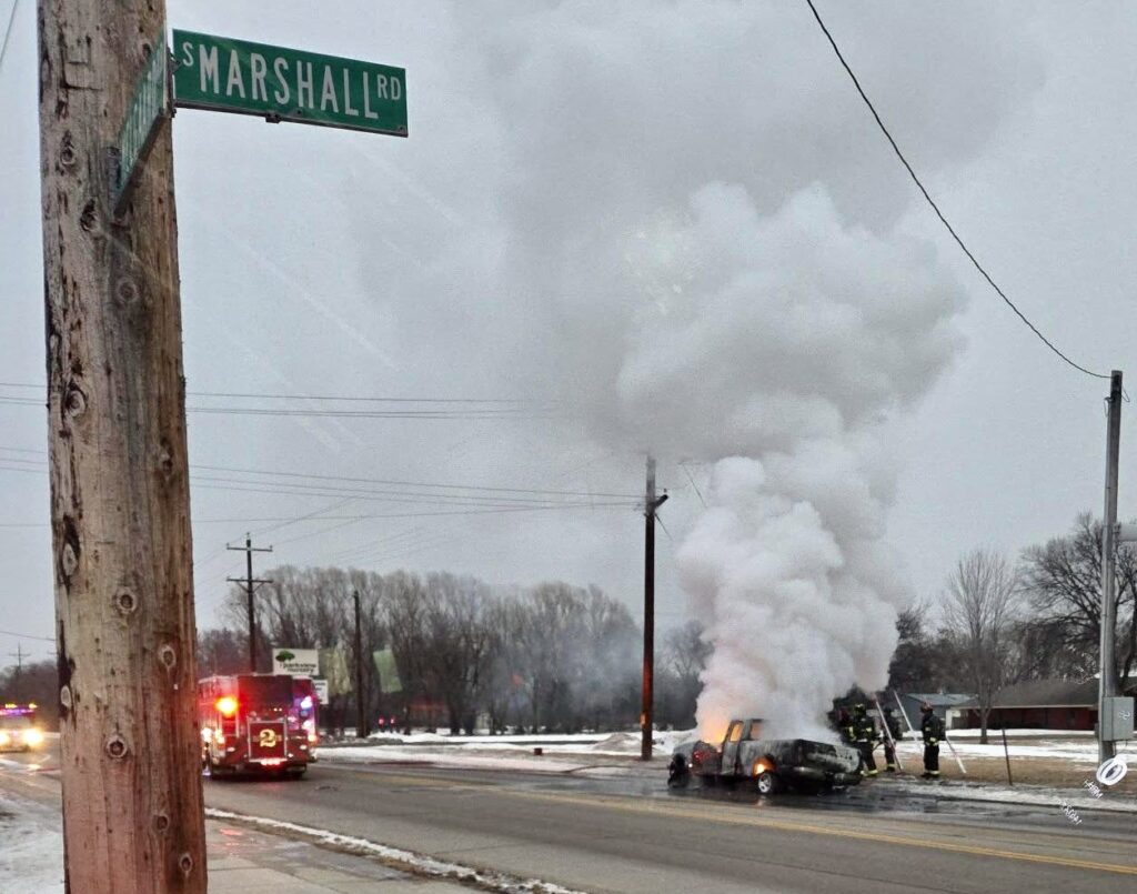 A pickup was destroyed by fire on Sunday, Jan. 4. Photo courtesy of Aberdeen Fire & Rescue.