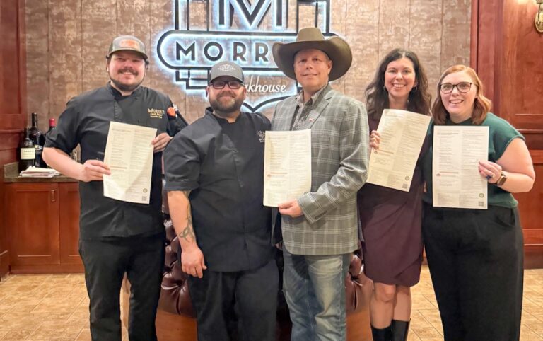 Celebrating the new menu launch at Morrie's Steakhouse in Sioux Falls are, from left, Zach Morris, Morrie's executive chef; Joshua Jackson, director of culinary for Vanguard Hospitality; Troy and Stacy Hadrick; and Anastasia Schroepfer, dining room manager at Morrie's Steakhouse. Courtesy photo.