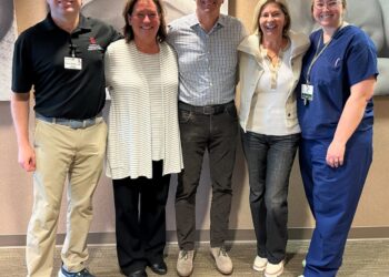 [caption id="attachment_89520" align="aligncenter" width="1322"]Dr. Gregg Carlson, center, with other members of the obstetrics and gynecology clinic team at Avera St. Luke's Hospital. Carlson has retired after more than 38 years on the job. He delivered more than 5,500 babies during his career. Also pictured are, from left, Dr. Trevor Watson, Dr. Christine Stehly, Dr. Tage Born and Dr. Susan Wik. Courtesy photo.