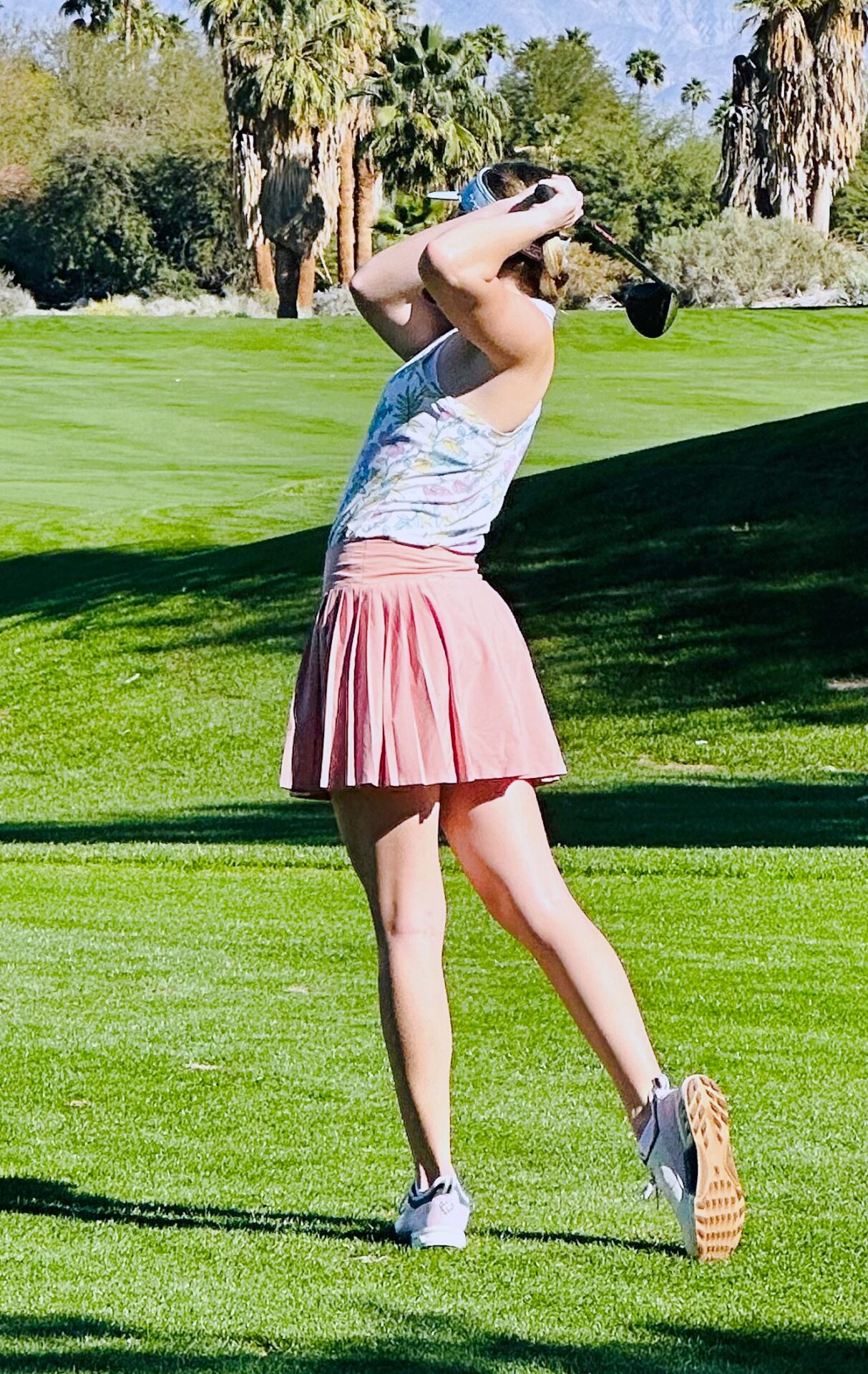 Aberdeen's Olivia Braun wins West Coast Notah Begay Invitational 2 Aberdeen's Olivia Braun hits a tee shot during the West Coast Notah Begay Tournament Sunday, Jan. 18 in Palm Springs, Calif. Braun carded a two-day total 136 to win the tournament. Courtesy photo.