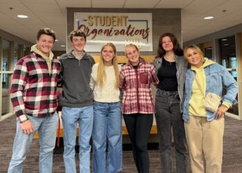 Northern State University MEDLIFE students who recently returned from an outreach trip in Lima, Peru, were, from left, Sam Brumfield, Ty Pinkman, Clare Nelson, Mary Fites, Breck Ekenberg and Maggie Fites. Aberdeen Insider photo by Elisa Sand.