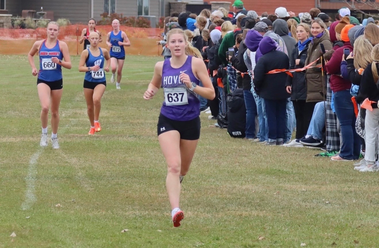 Hoven senior Dannika Kaup competes in the Class B girls state cross-country meet last fall. This school year, the Greyhounds are fielding independent athletics teams for the first time in about 25 years. Courtesy photo.