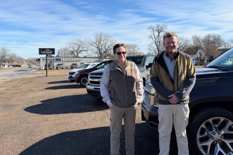 Octane Auto is now open at 405 Fifth Ave. N.W., which used to be D's Catering. Lee Borns, right, is the owner. Marty Kimbal has joined Octane as a salesman. Aberdeen Insider photo by Elisa Sand.