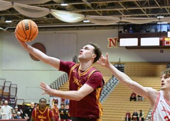 Northern State's Josh Book drives and scores two of his game-high 23 points during an 83-69 win over MSU Moorhead Saturday, Feb. 7 at Wachs Arena. Northern has won three-straight games and is tied for the lead in the NSIC North standings. Aberdeen Insider photo by Robb Garofalo.