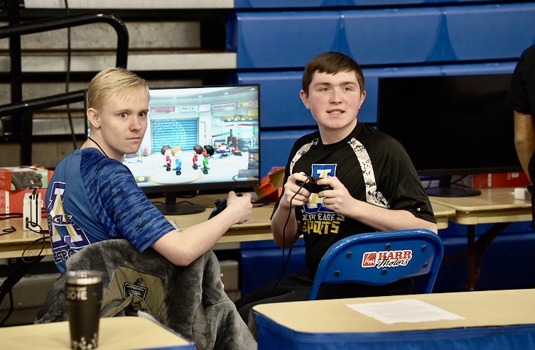 Wyatt Severson, left, and Zachary Bau of Aberdeen Central High School won the Special Olympics Mario Kart 8 division at the 2026 South Dakota Esports State Tournament at Golden Eagles Arena. Photo courtesy of South Dakota Public Broadcasting.