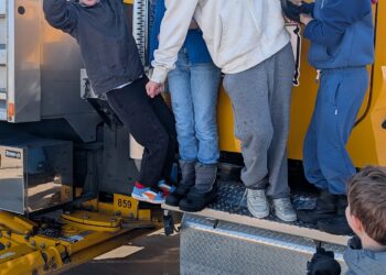 Fourth- and fifth-grade students at Trinity Lutheran School in Aberdeen won the South Dakota Department of Transportation's plow-naming contest this year. They named the Aberdeen Region plow Iceorilla. Aberdeen Insider photo by Scott Waltman.