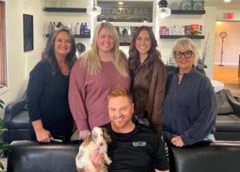 The crew at Beauty Bar, 502 E. Melgaard Road, is, back from left, cosmetologists Ann Schumacher, Carly Rose, Emily Huber and Deb Dykman and, in front, massage therapist Topher Helms. Courtesy photo.