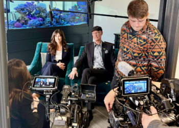 Padilla, a partner agency of Edward Jones, shoots video of financial advisors Bill Edwards and his daughter, Kelly Rae Haskell, for a commercial that will kick off a national marketing campaign for the Fortune 300 company. Photo courtesy of Padilla.