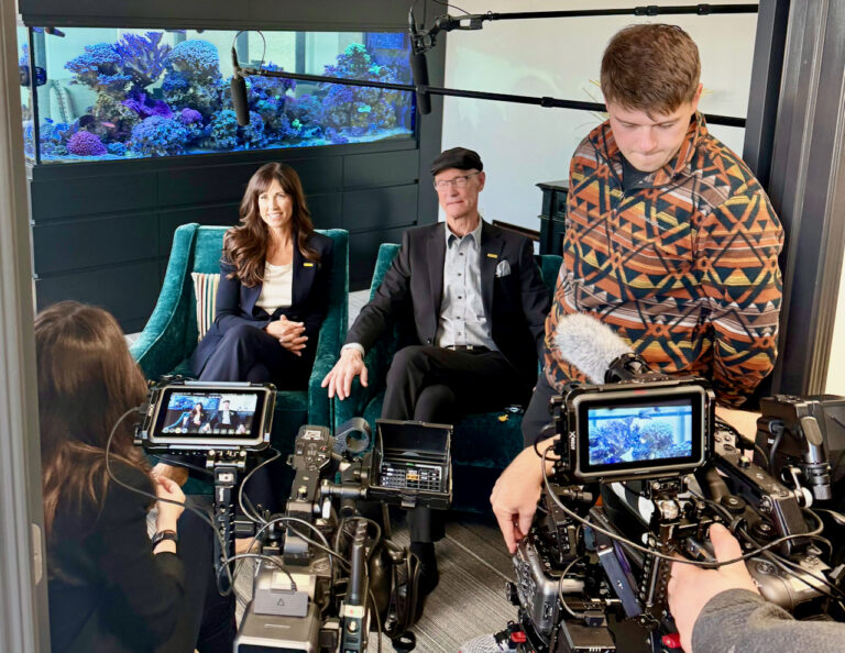 Padilla, a partner agency of Edward Jones, shoots video of financial advisors Bill Edwards and his daughter, Kelly Rae Haskell, for a commercial that will kick off a national marketing campaign for the Fortune 300 company. Photo courtesy of Padilla.