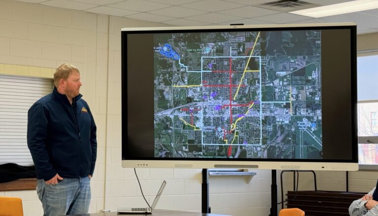 Parks Superintendent Tyler Bierman gave the Park & Recreation Board an update on the city's recreational trail plan during a meeting on Wednesday, March 4. The map depicted shows existing trails throughout the city. Aberdeen Insider photo by Elisa Sand.