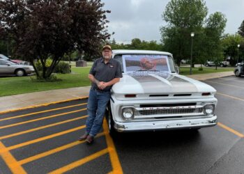 Kurt Swenson, a member of the Northwest Landowners Association, poses by his truck June 28, 2024, outside the courthouse in Bottineau. Photo courtesy of Kurt Swenson.