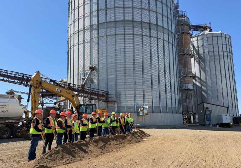 A line of people affiliated with state agencies, Agtegra and Faulkton lined up for the groundbreaking of Agtegra's new feed mill on Friday, March 27. Construction is expected to begin in April. Aberdeen Insider photo by Elisa Sand.
