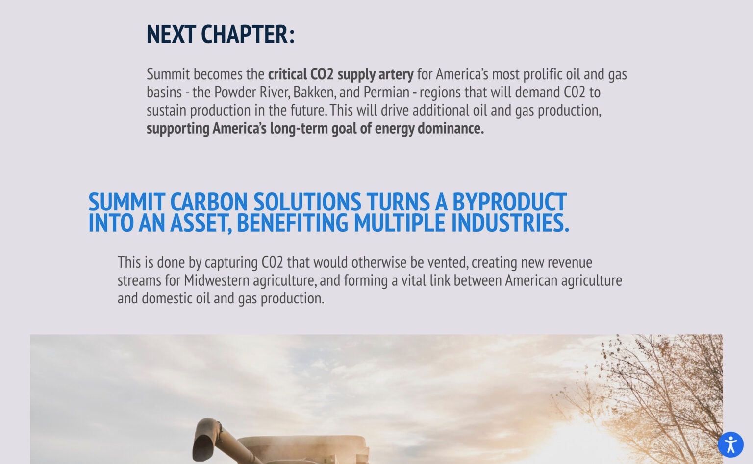 A screenshot from the Summit Carbon Solutions website in March 2026.