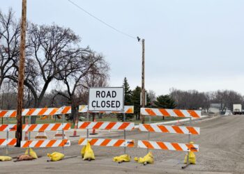 Part of 10th Avenue Southeast is again closed to traffic as Prahm Construction completes work on the bridge. Aberdeen Insider photo by Elisa Sand.